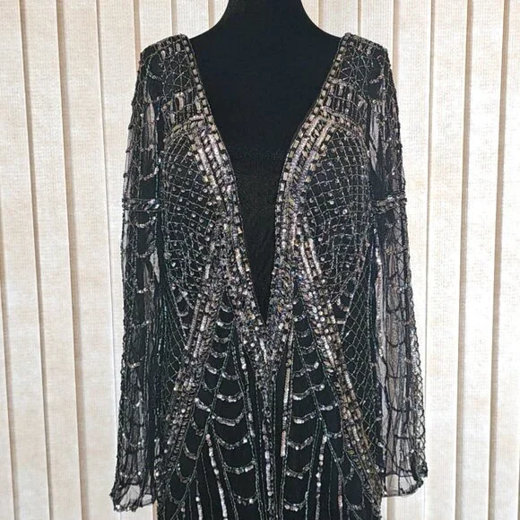 Vintage Black Beaded Cocktail Evening dress 20 - Picture 3 of 9